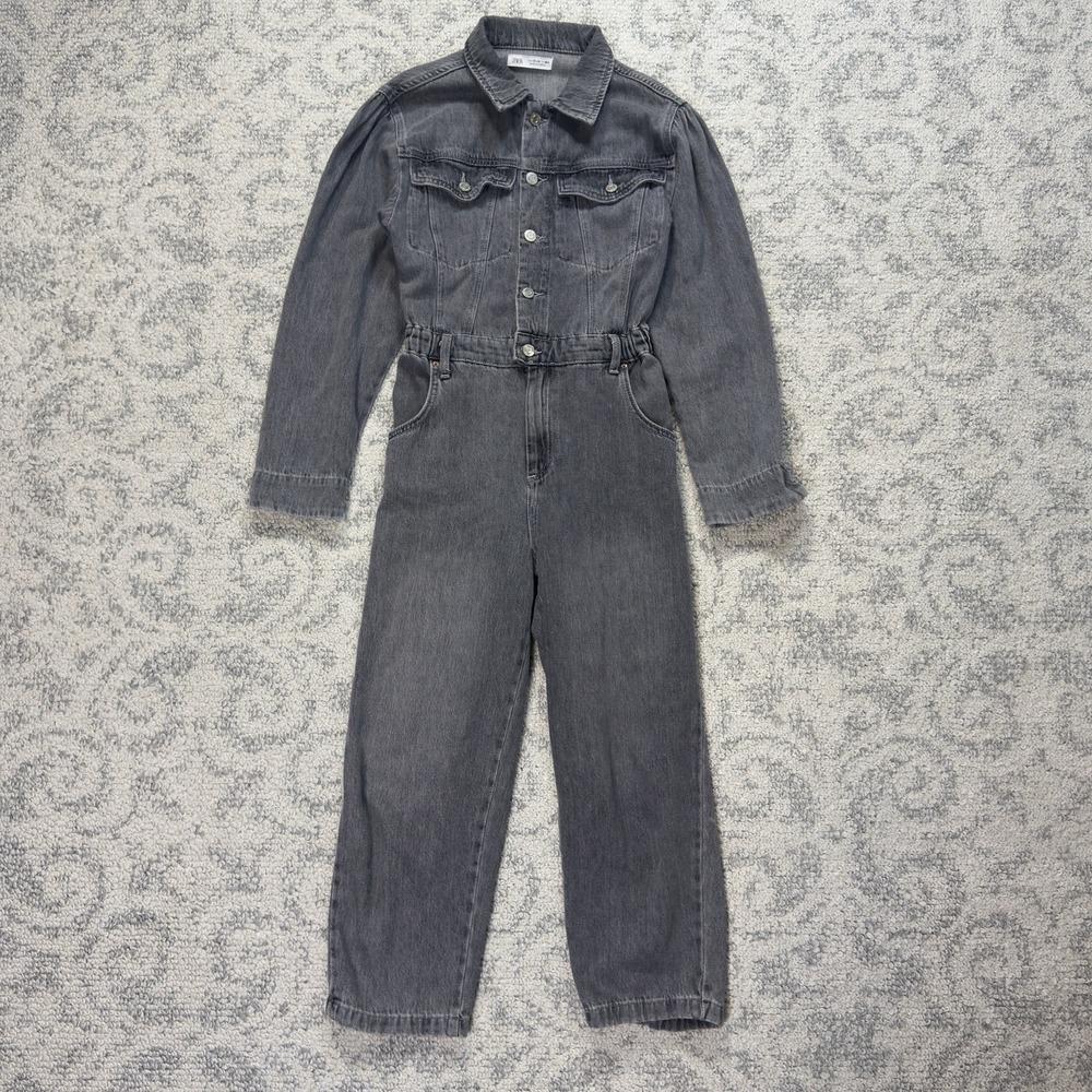 Zara Kids Denim Jumpsuit Coveralls Boilersuit Sz 13-14 Gray Denim Button Up
